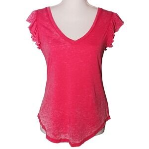 NWT Chaser Burnout Cotton Blend‎ Flutter Sleeve Tee Watermelon Pink Size XS